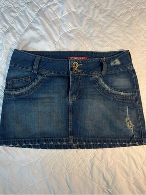 Distressed Blue Jean Mini Skirt